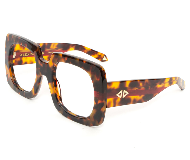 Alexis Amor Dee Dee frames in Havana + Deep Cranberry Red Stripe