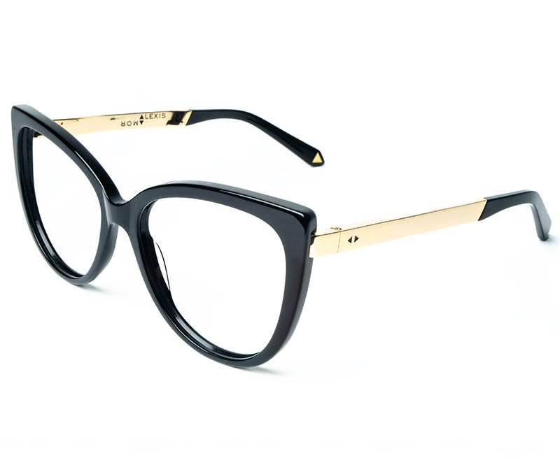 Alexis Amor Inez frames in Gloss Piano Black Mirror Gold