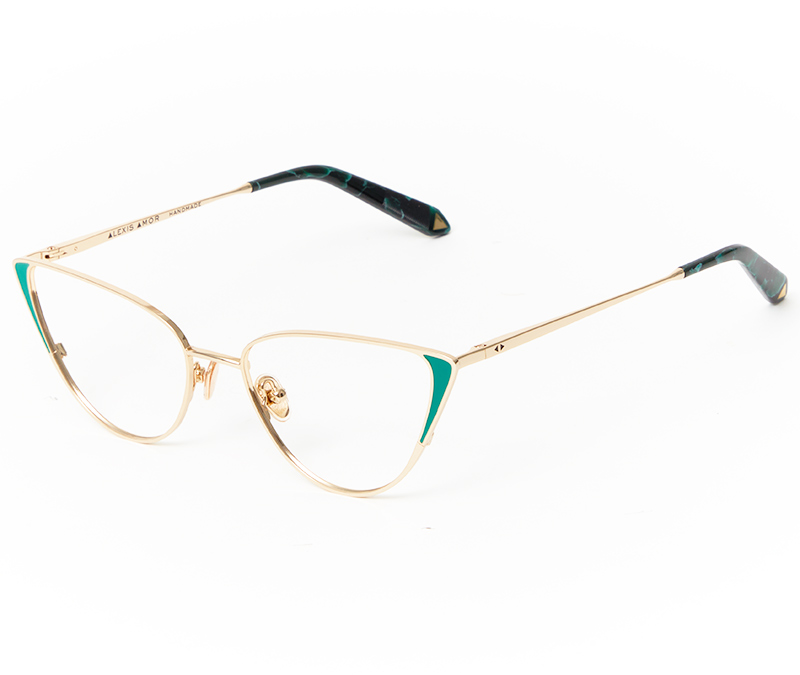 Alexis Amor Nina frames in Mirror Gold + Emerald Enamel