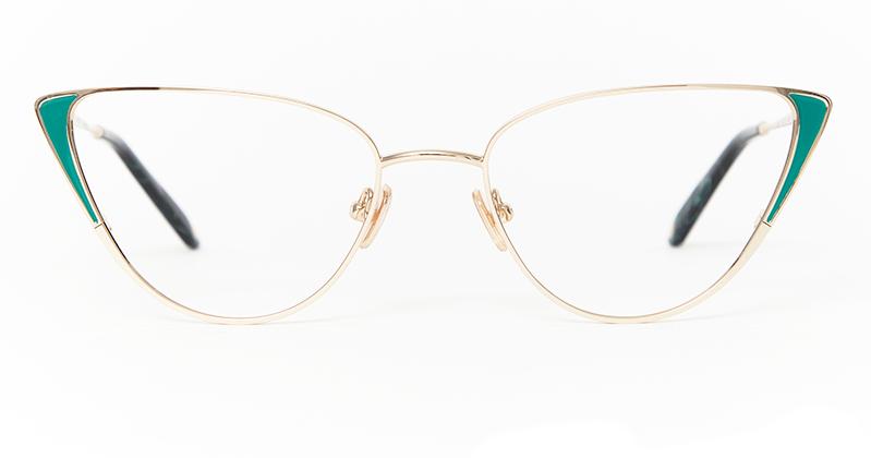 Alexis Amor Nina frames in Mirror Gold + Emerald Enamel