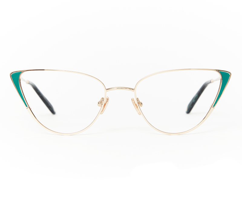 Alexis Amor Nina frames in Mirror Gold + Emerald Enamel