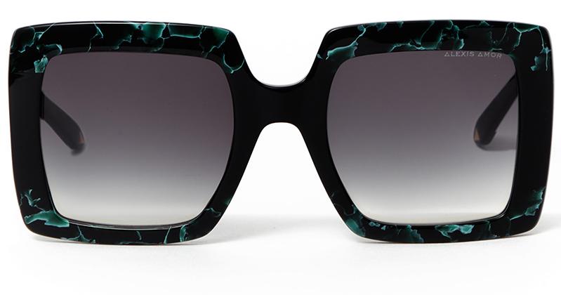 Alexis Amor The Kat frames in Marble Emerald Black Stripe